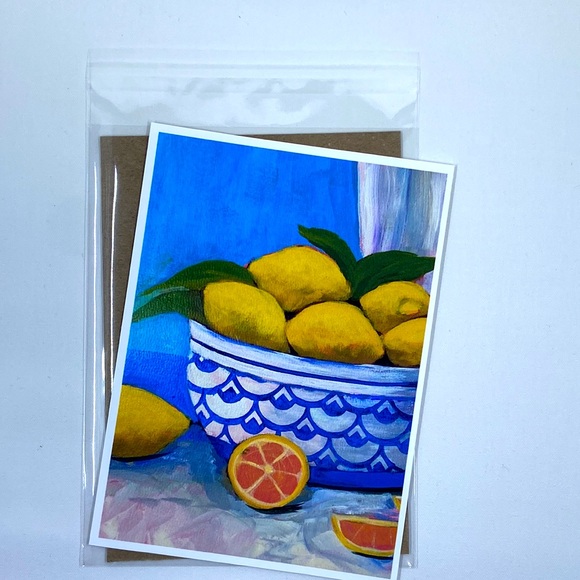 Lemons in A Fruit Bowl Original Artwork, 5 "X7"  Mini Art Print,  Wall Decor - Picture 8 of 9